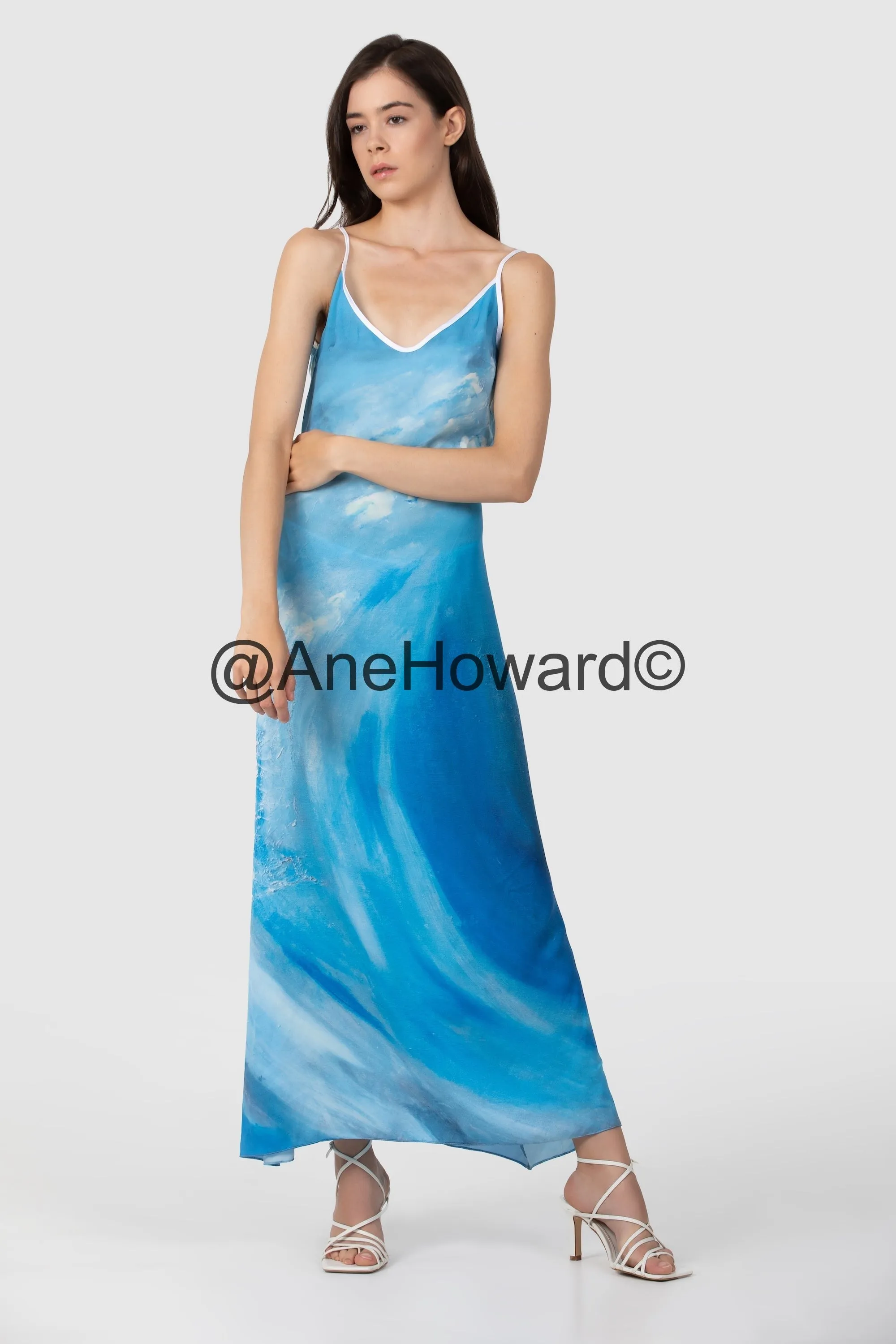 Silk Slip Dress Blue Wave
