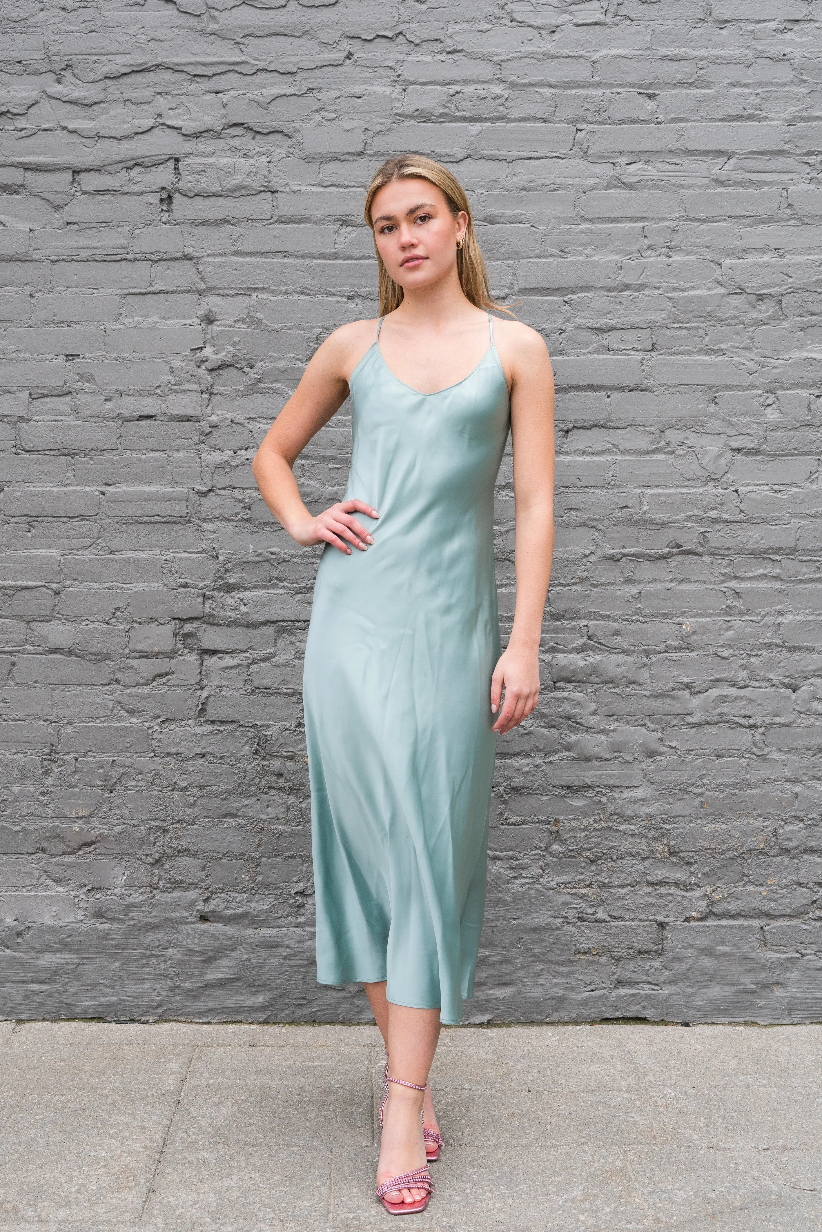 SILK SLIP DRESS "ISABELLA" IN BLUE SLATE
