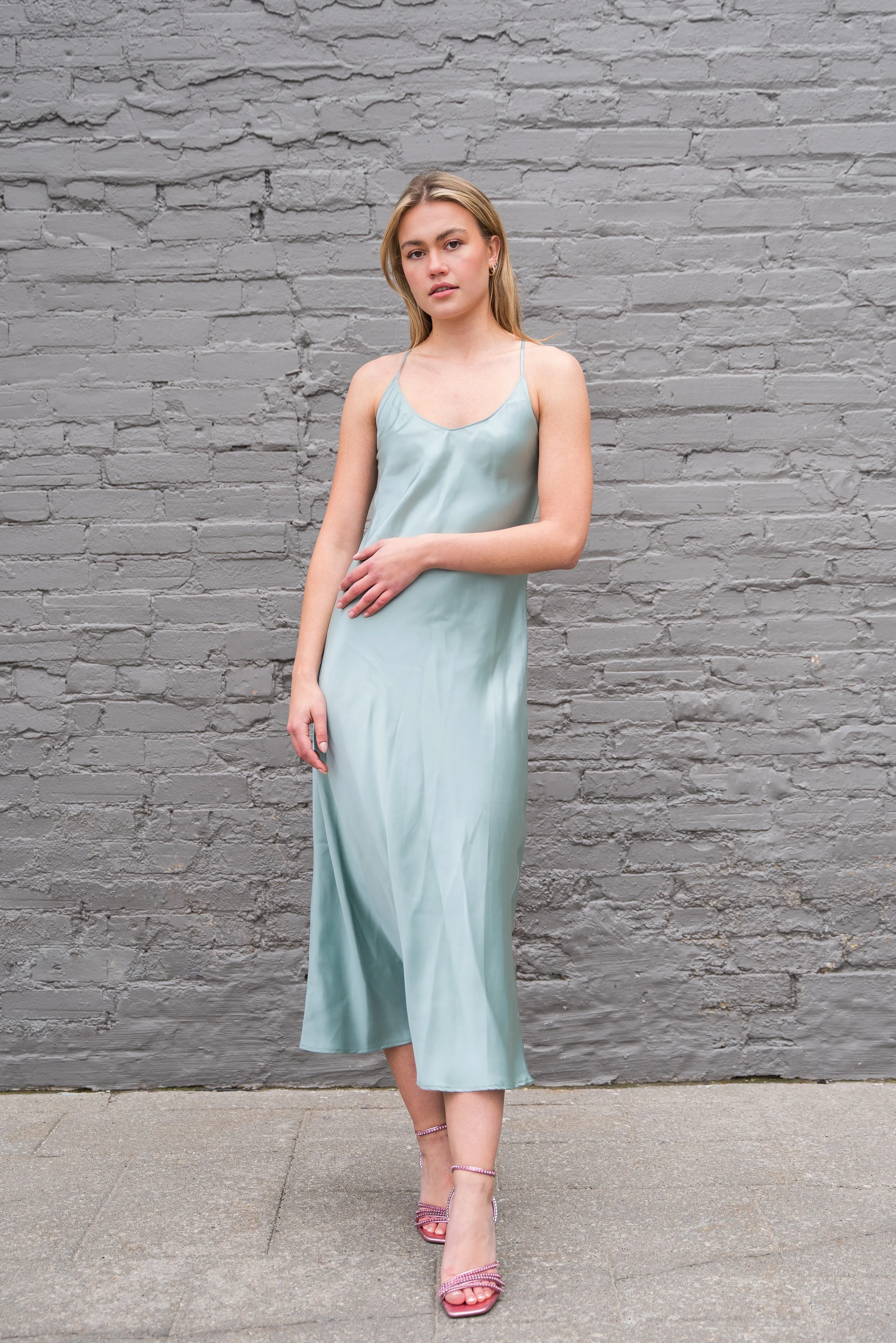 SILK SLIP DRESS "ISABELLA" IN BLUE SLATE