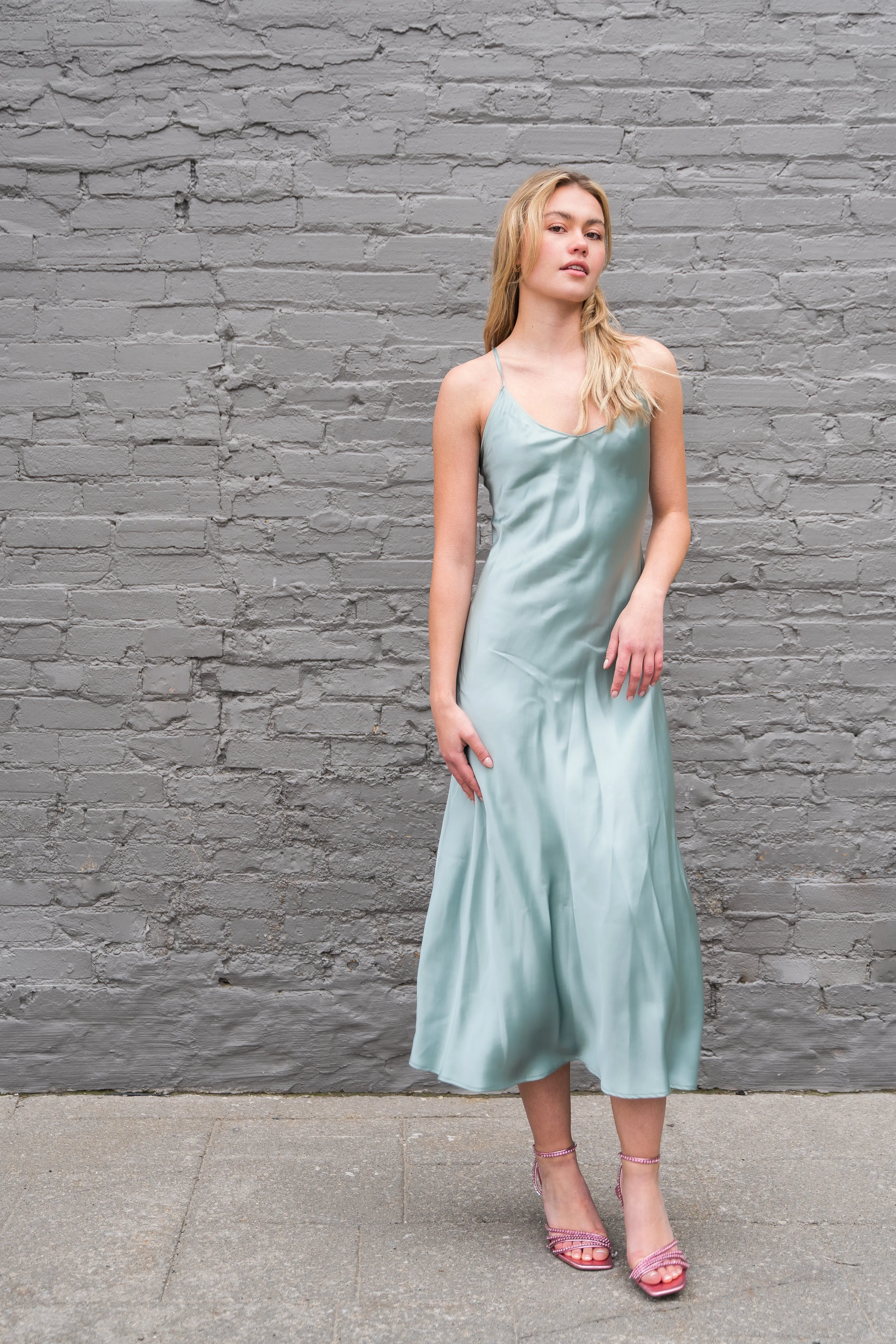 SILK SLIP DRESS "ISABELLA" IN BLUE SLATE