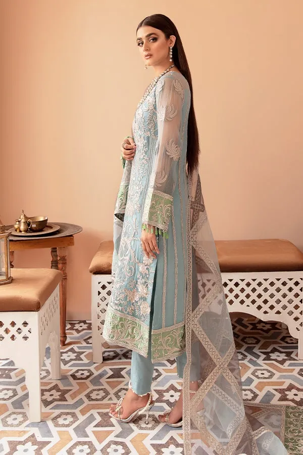 Sky Blue Salwar Kameez with Floral Embroidery #PF341