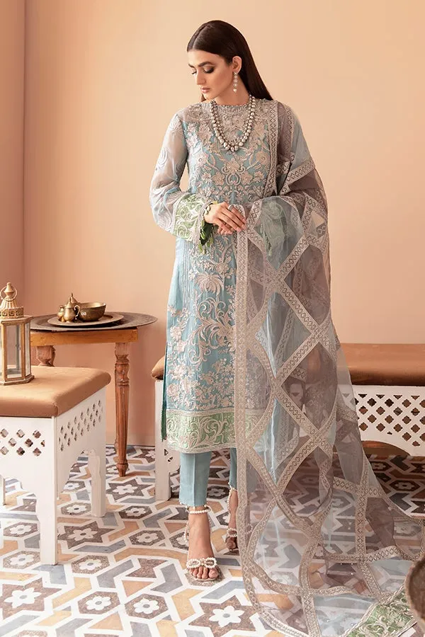 Sky Blue Salwar Kameez with Floral Embroidery #PF341