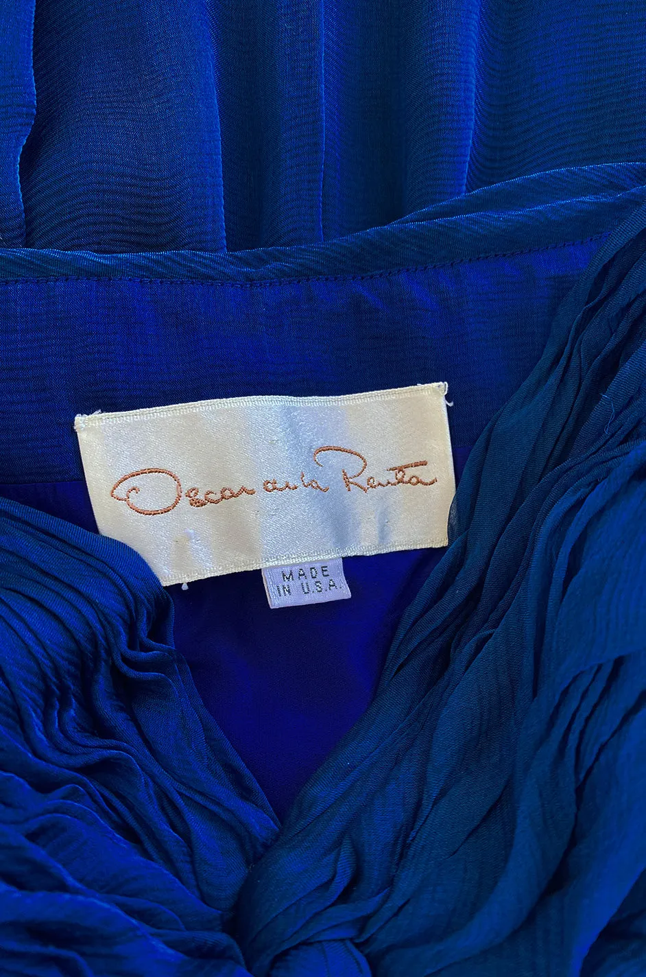 Spring 1990 Oscar De La Renta Deep Sapphire Blue Silk Chiffon Strapless Dress