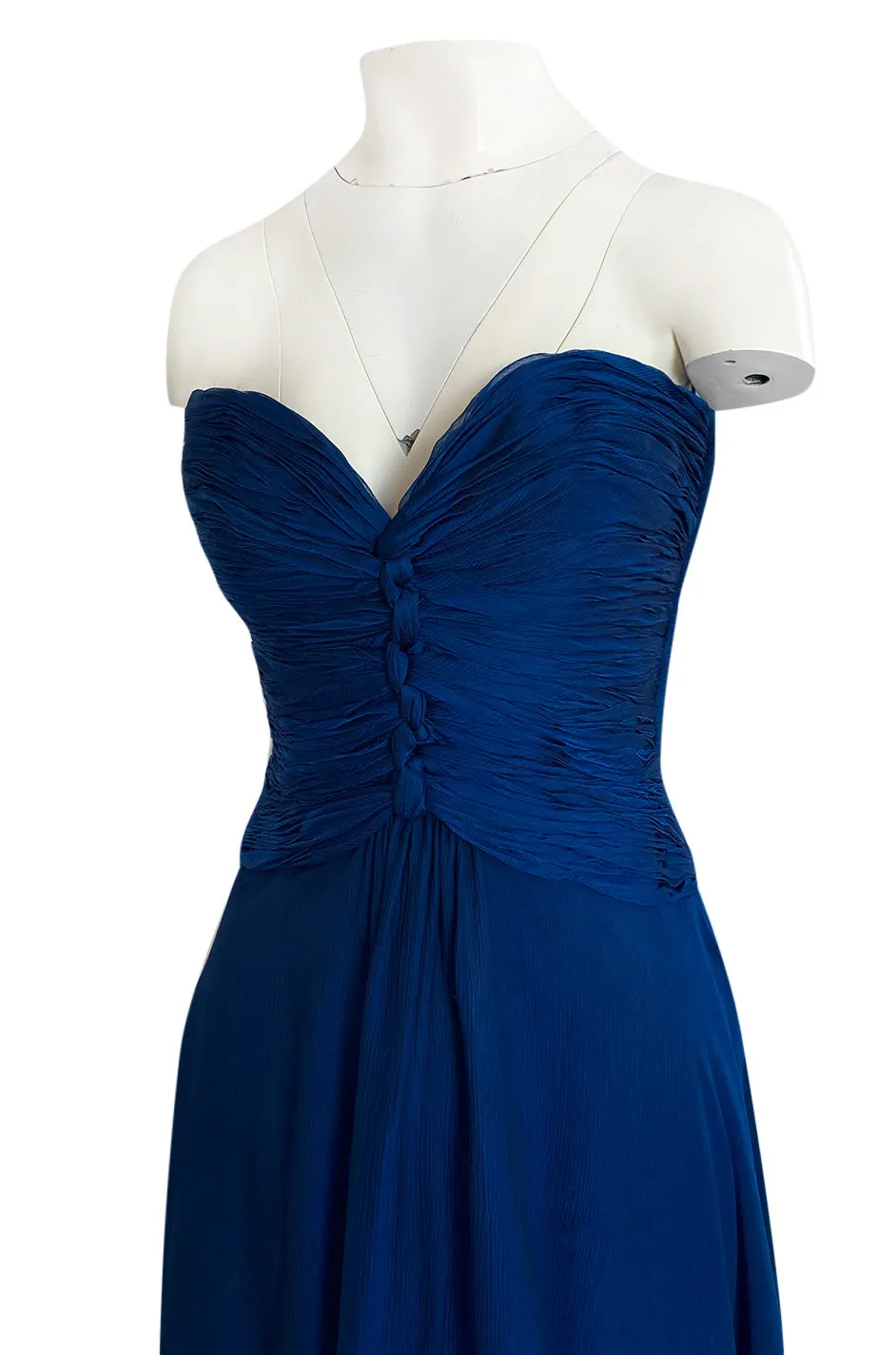 Spring 1990 Oscar De La Renta Deep Sapphire Blue Silk Chiffon Strapless Dress