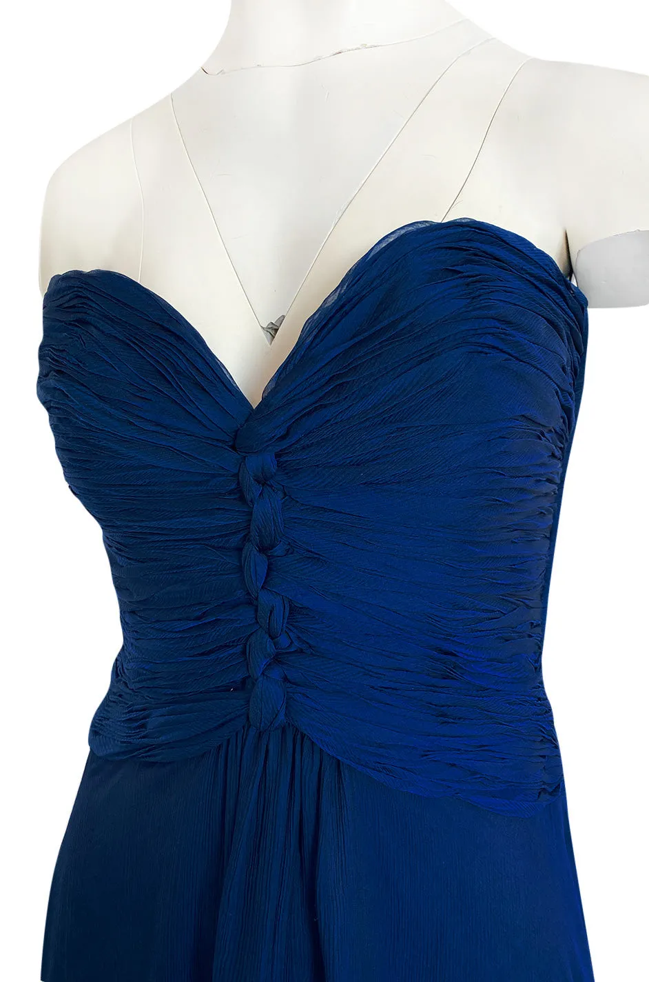 Spring 1990 Oscar De La Renta Deep Sapphire Blue Silk Chiffon Strapless Dress