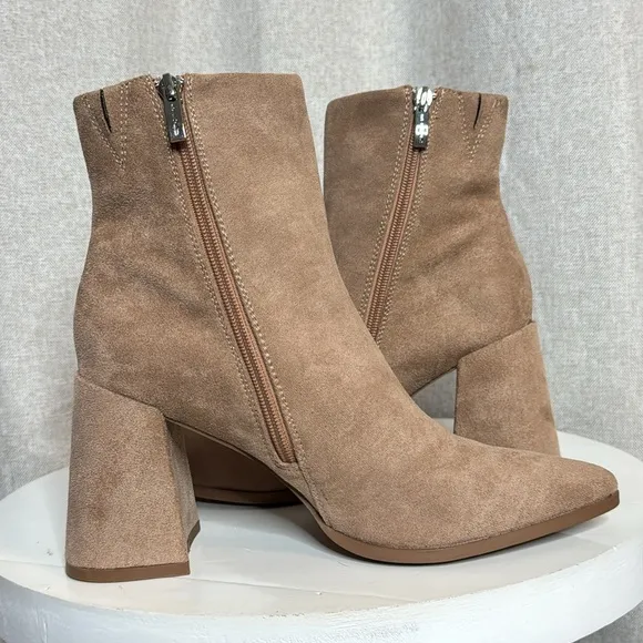 STEVEN NEW YORK TOMAS FLARE HEEL POINTED TOE FAUX SUEDE TAUPE ANKLE BOOT **NWT**