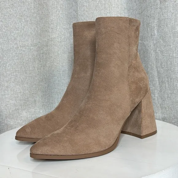 STEVEN NEW YORK TOMAS FLARE HEEL POINTED TOE FAUX SUEDE TAUPE ANKLE BOOT **NWT**