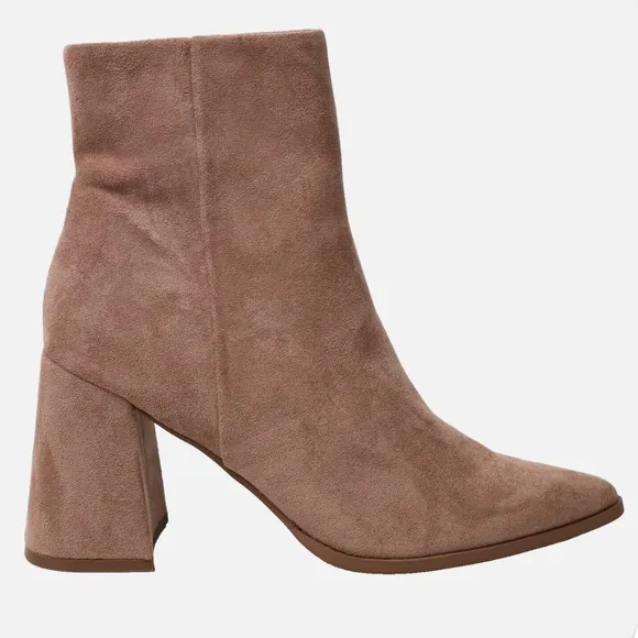 STEVEN NEW YORK TOMAS FLARE HEEL POINTED TOE FAUX SUEDE TAUPE ANKLE BOOT **NWT**