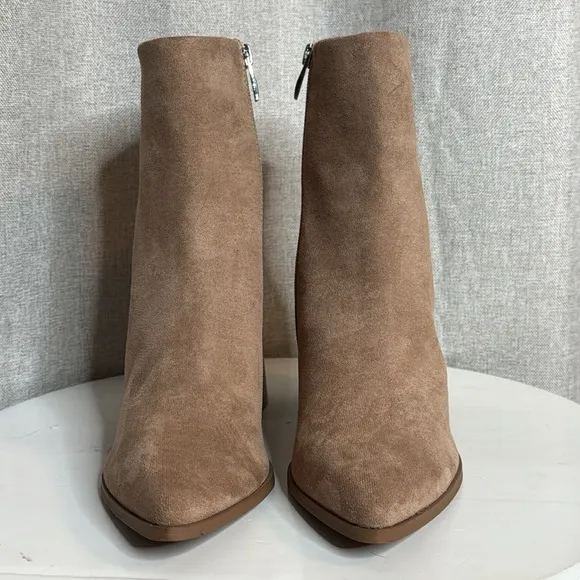STEVEN NEW YORK TOMAS FLARE HEEL POINTED TOE FAUX SUEDE TAUPE ANKLE BOOT **NWT**