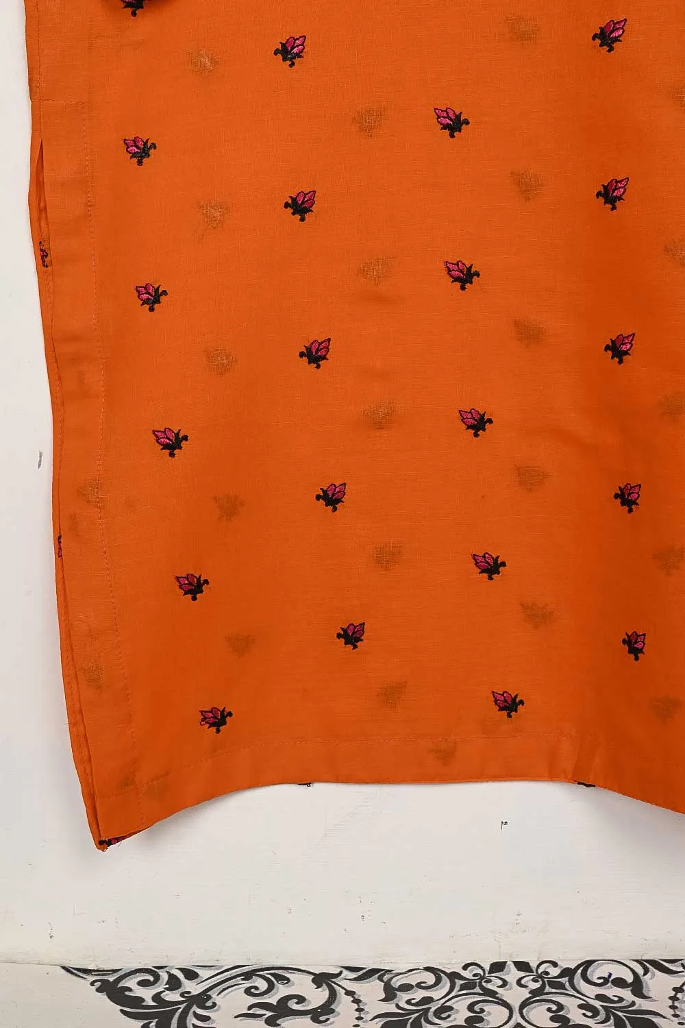 STP-143A-Orange - 2PC COTTON EMBROIDERED STITCHED