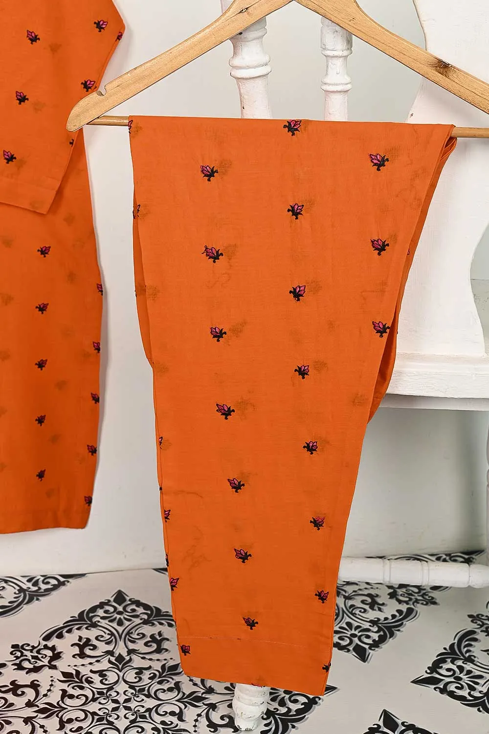 STP-143A-Orange - 2PC COTTON EMBROIDERED STITCHED