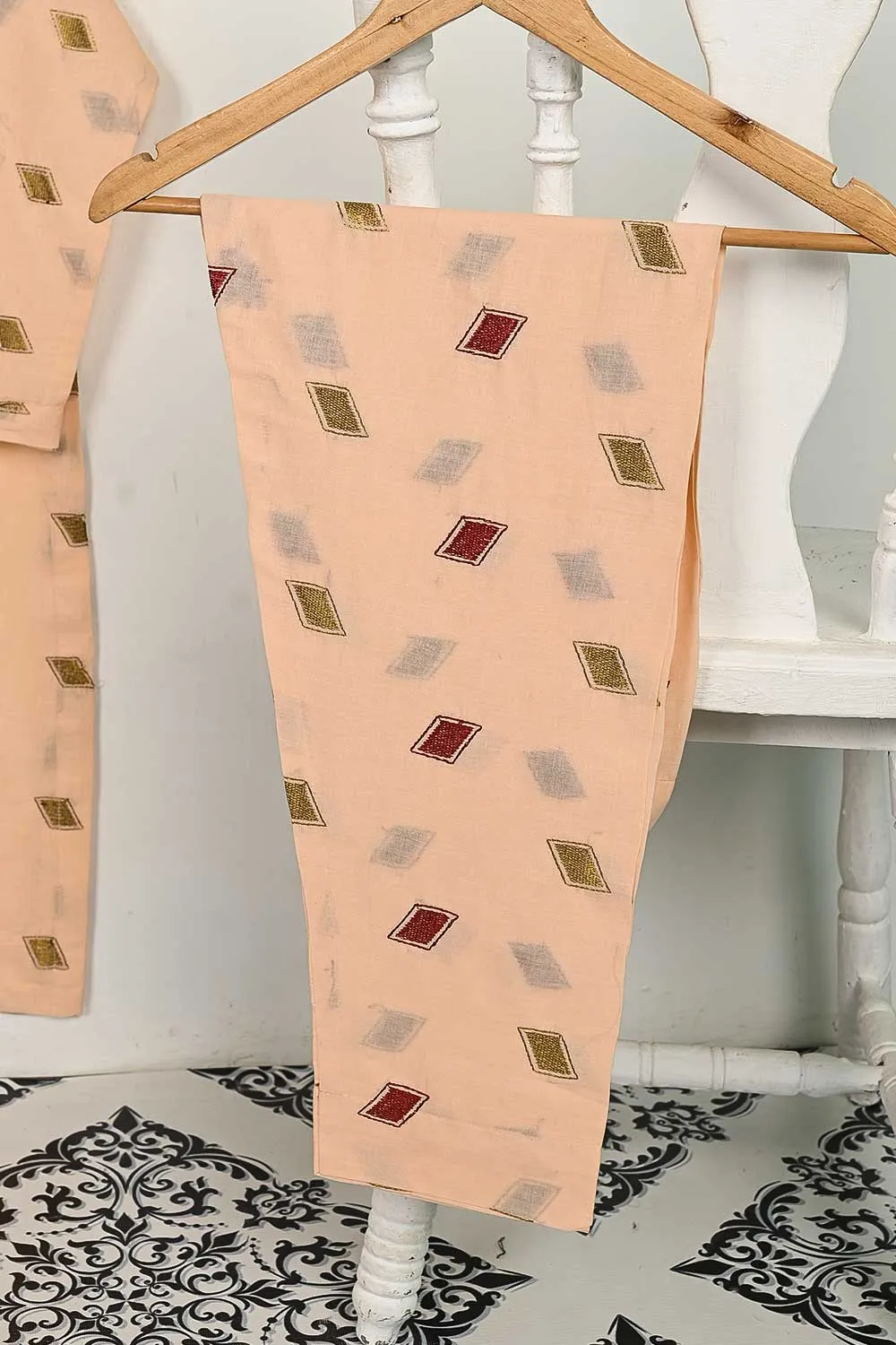 STP-144C-Peach - 2PC COTTON EMBROIDERED STITCHED