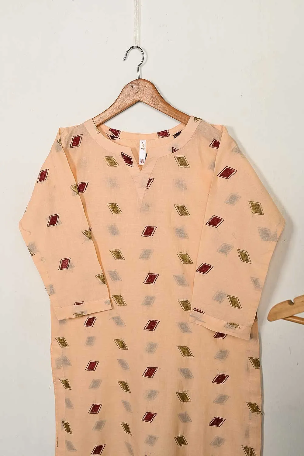 STP-144C-Peach - 2PC COTTON EMBROIDERED STITCHED