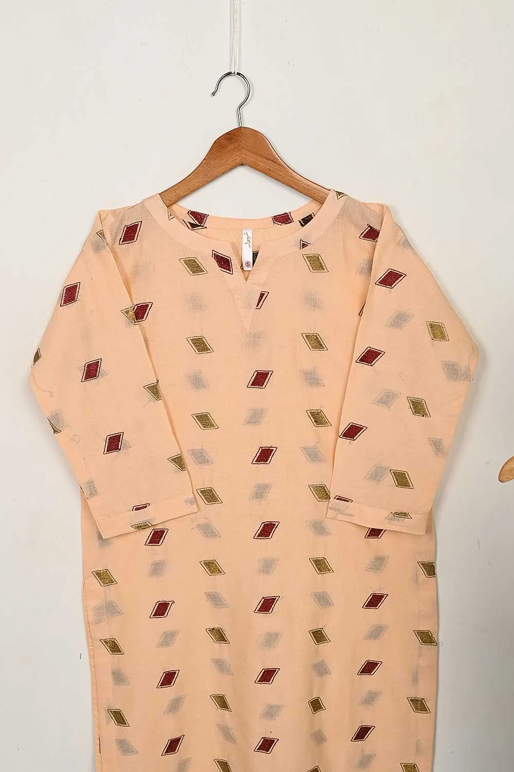 STP-144C-Peach - 2PC COTTON EMBROIDERED STITCHED