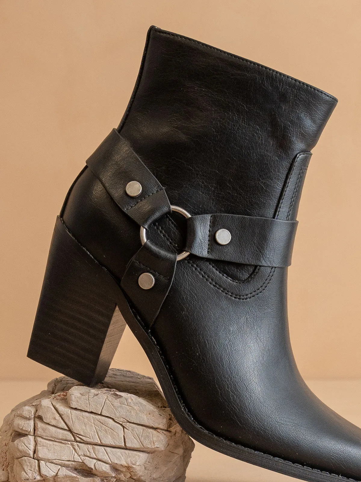The Jackson | Black Pointed Toe Moto Bootie