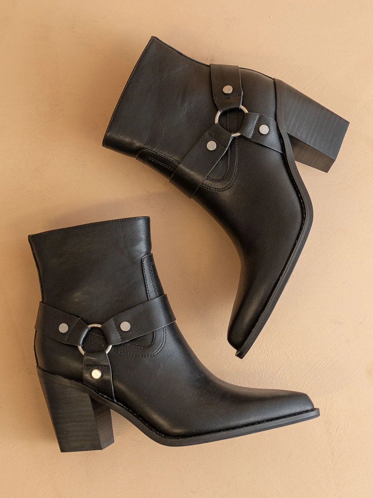The Jackson | Black Pointed Toe Moto Bootie