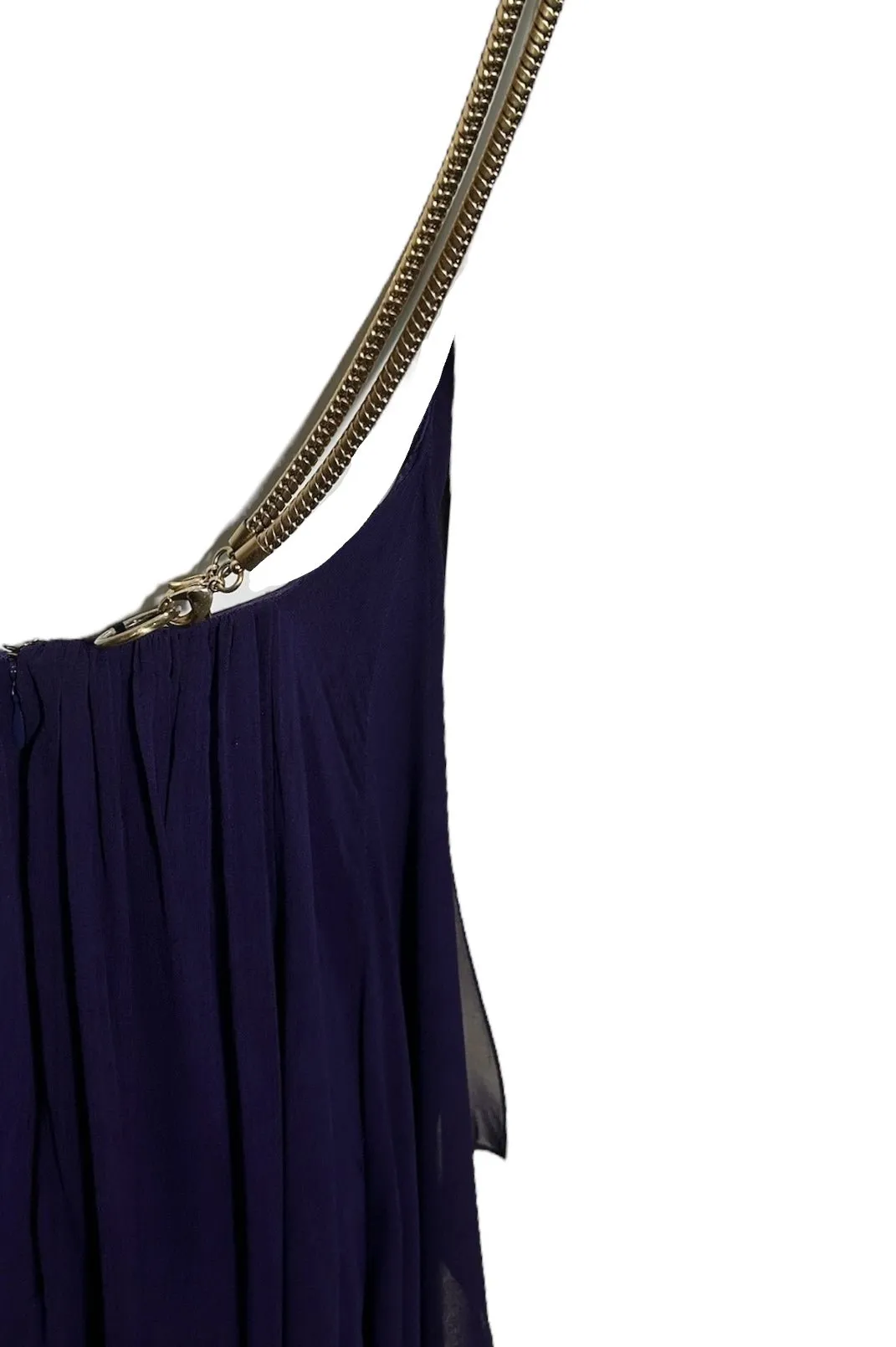 Thomas Wylde Purple Chiffon Micro Dress with Golden Chain Straps