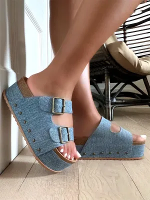 Too Comfy Denim Buckle Sandal