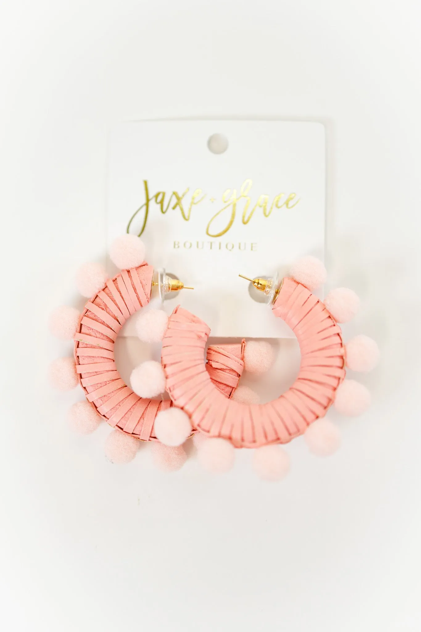 Trimmed Pompom & Rattan Hoops, VARIOUS