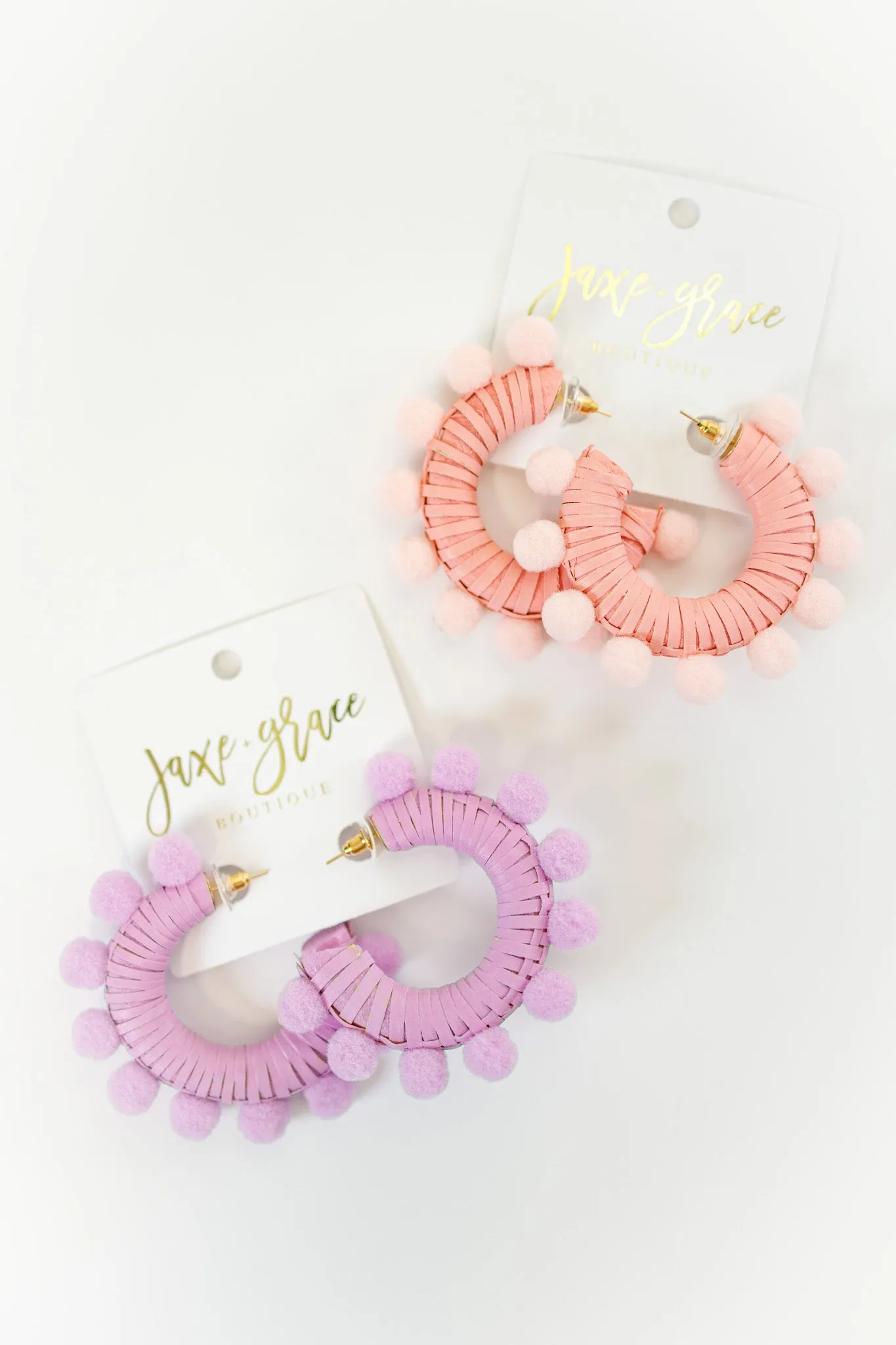 Trimmed Pompom & Rattan Hoops, VARIOUS