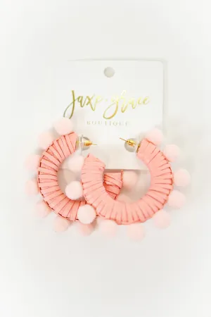 Trimmed Pompom & Rattan Hoops, VARIOUS
