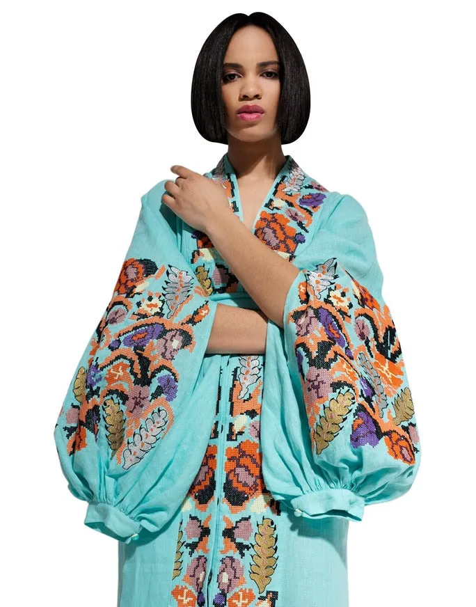 Turquoise embroidered dress