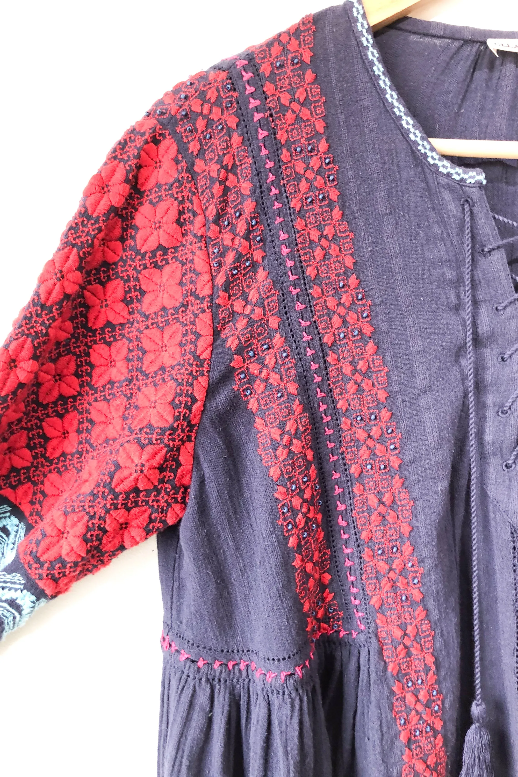Ulla Johnson Navy & Red Embroidered Dress