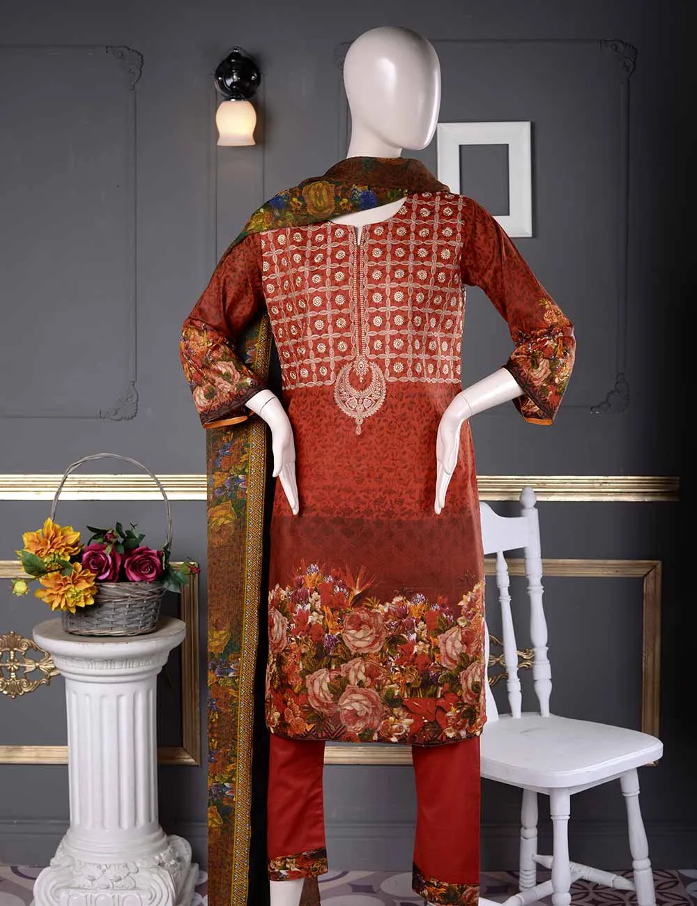 Un-stitched Embroidered Lawn (AQ-3B) Ethnic Aestheticism