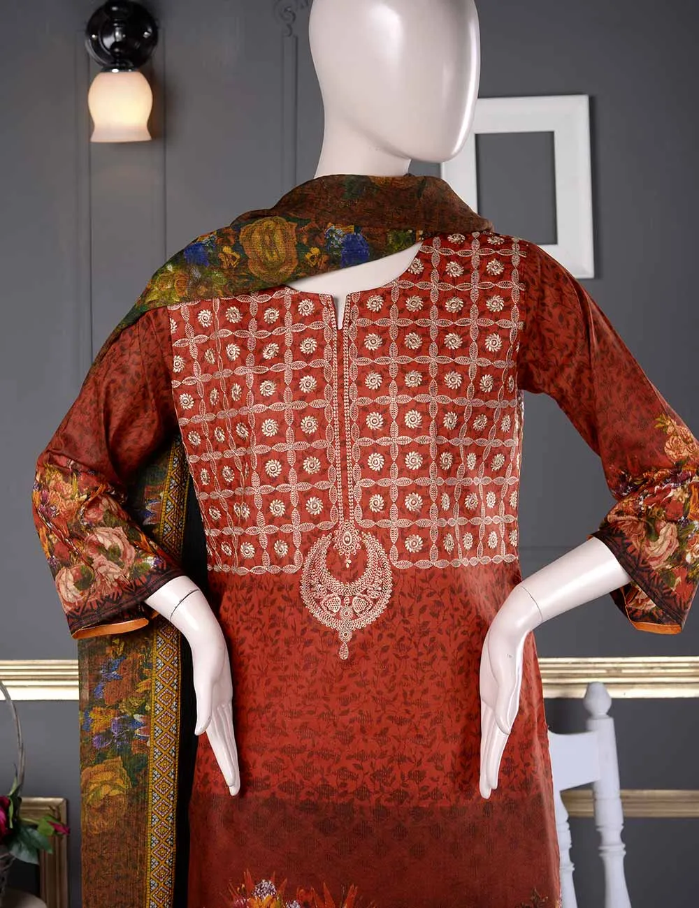 Un-stitched Embroidered Lawn (AQ-3B) Ethnic Aestheticism