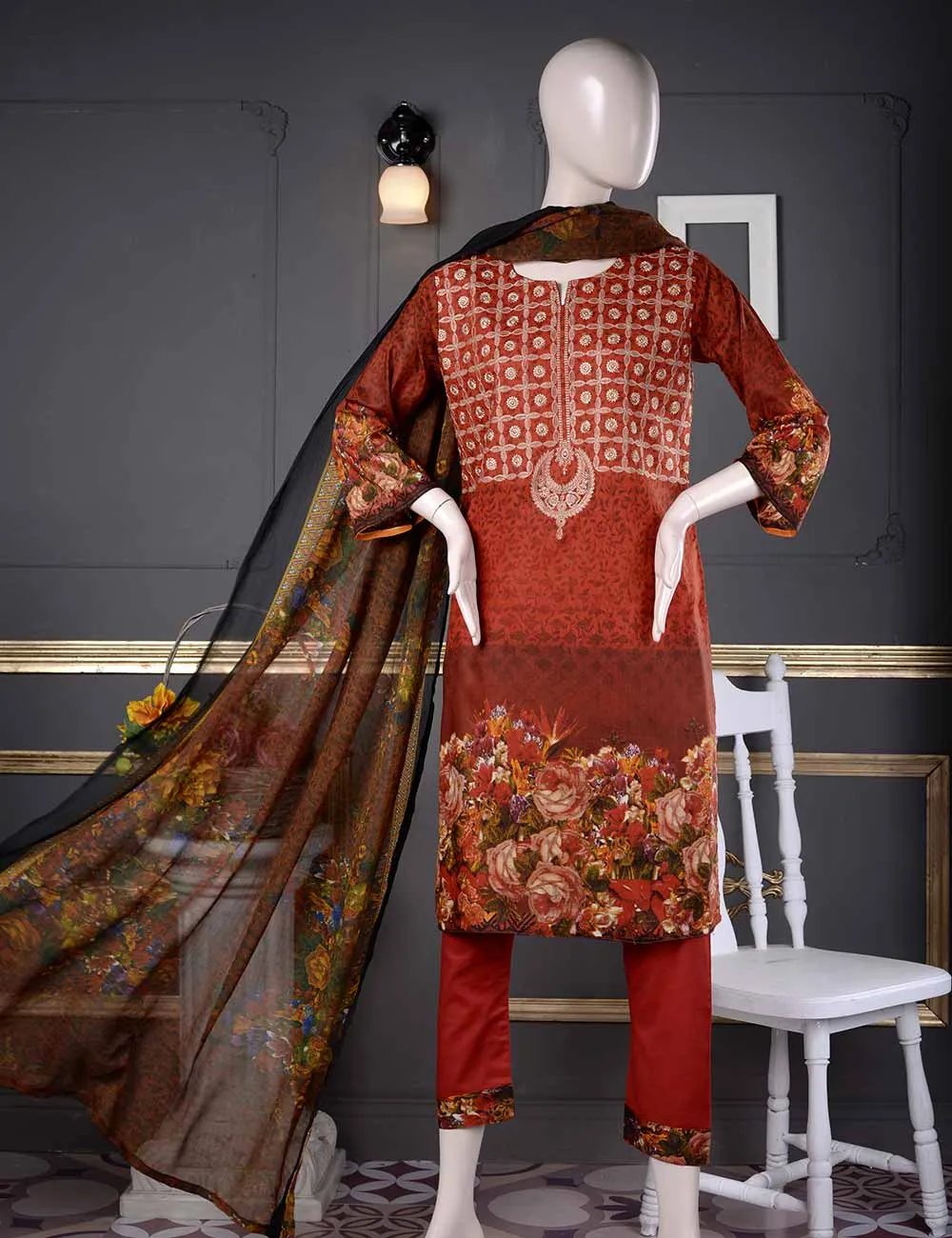 Un-stitched Embroidered Lawn (AQ-3B) Ethnic Aestheticism