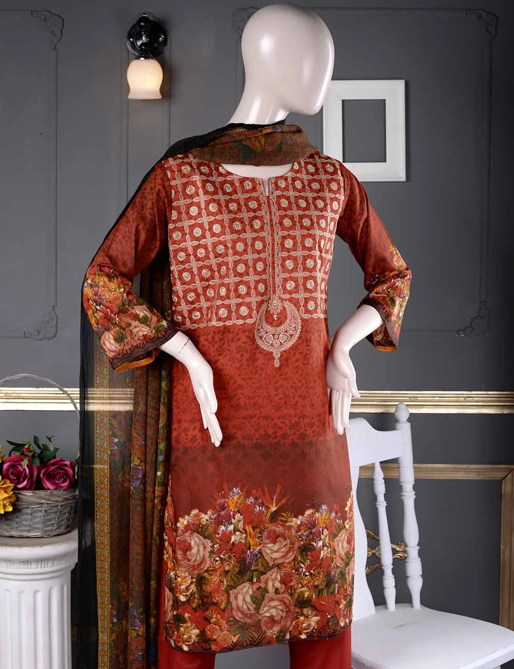 Un-stitched Embroidered Lawn (AQ-3B) Ethnic Aestheticism