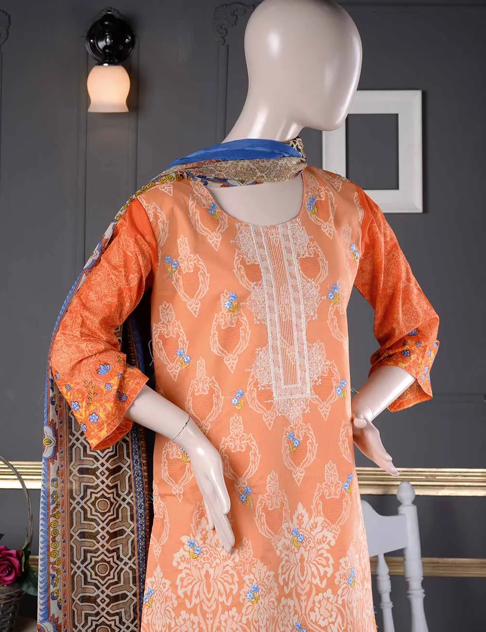 Un-stitched Embroidered Lawn (AQ-4B) Pastel Beauty