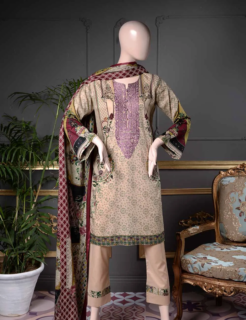 Un-stitched Embroidered Lawn (SE-5A) Clement
