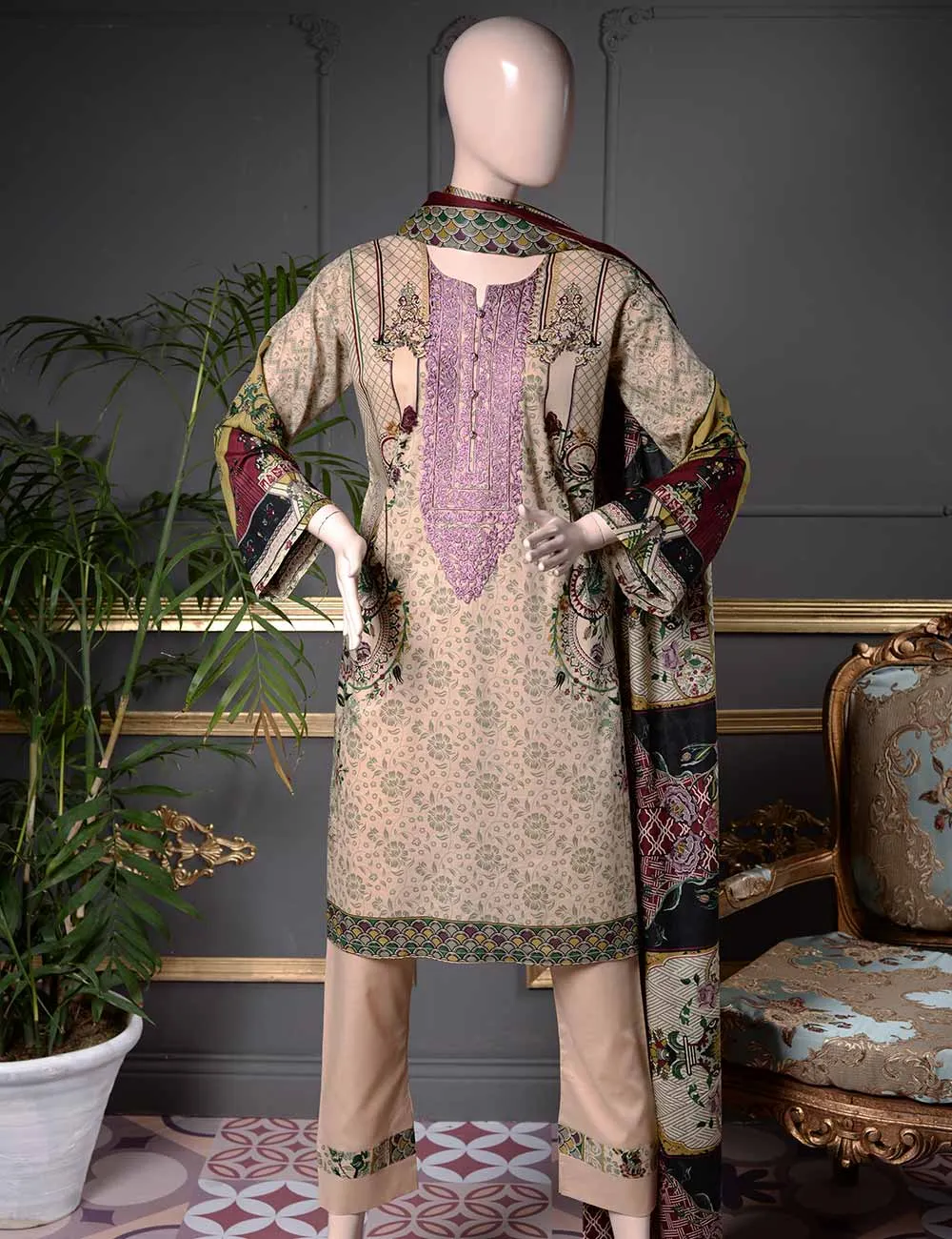 Un-stitched Embroidered Lawn (SE-5A) Clement