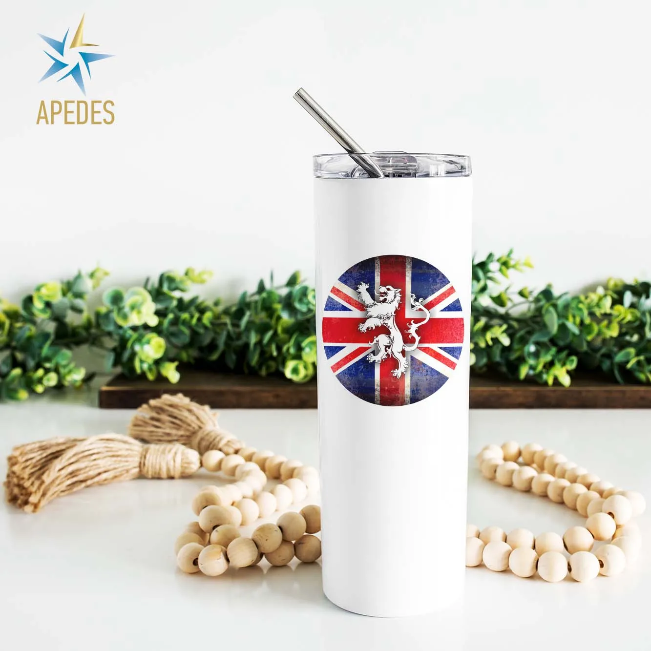 United Kingdom of Great Britain Flag Stainless Steel Skinny Tumbler 20 OZ