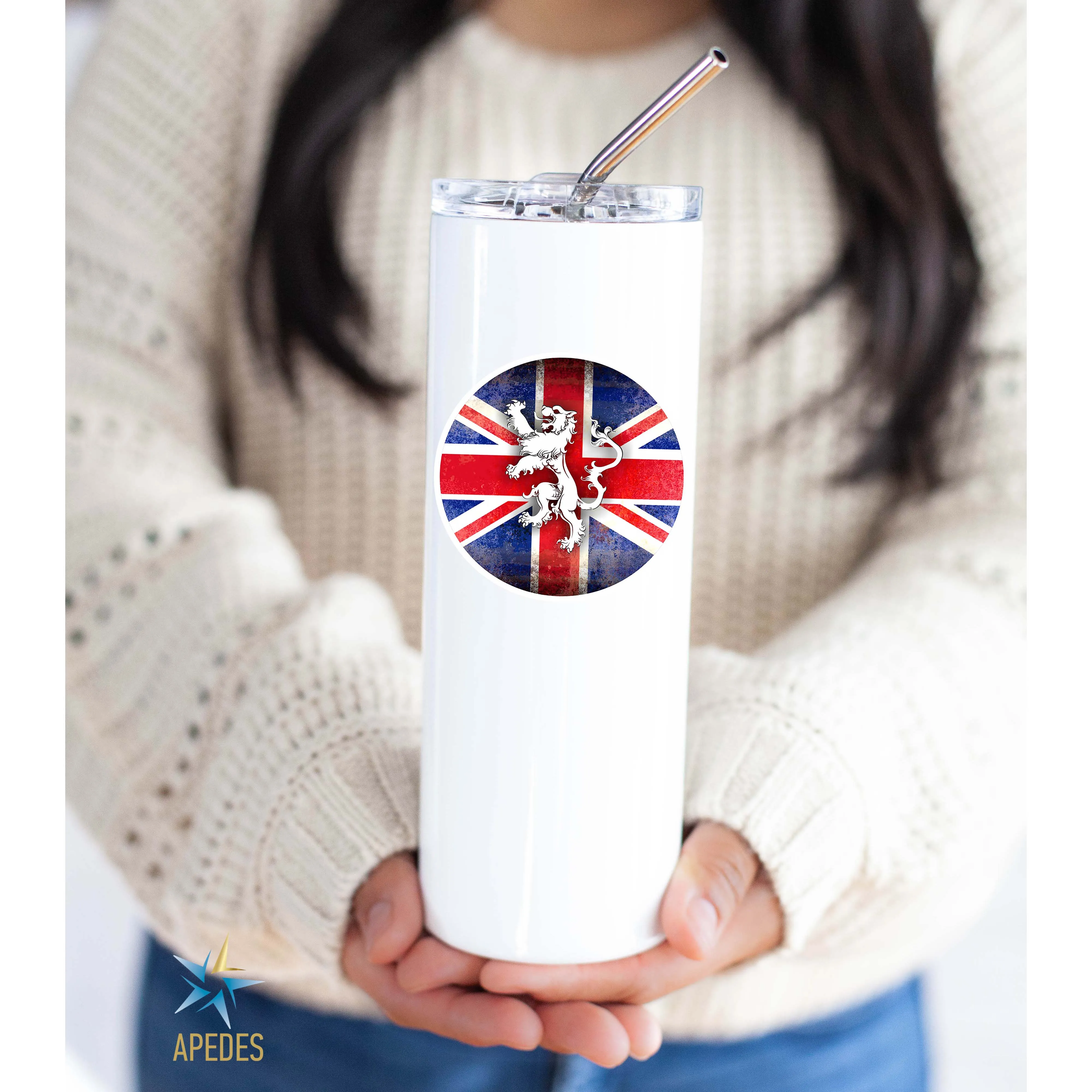 United Kingdom of Great Britain Flag Stainless Steel Skinny Tumbler 20 OZ