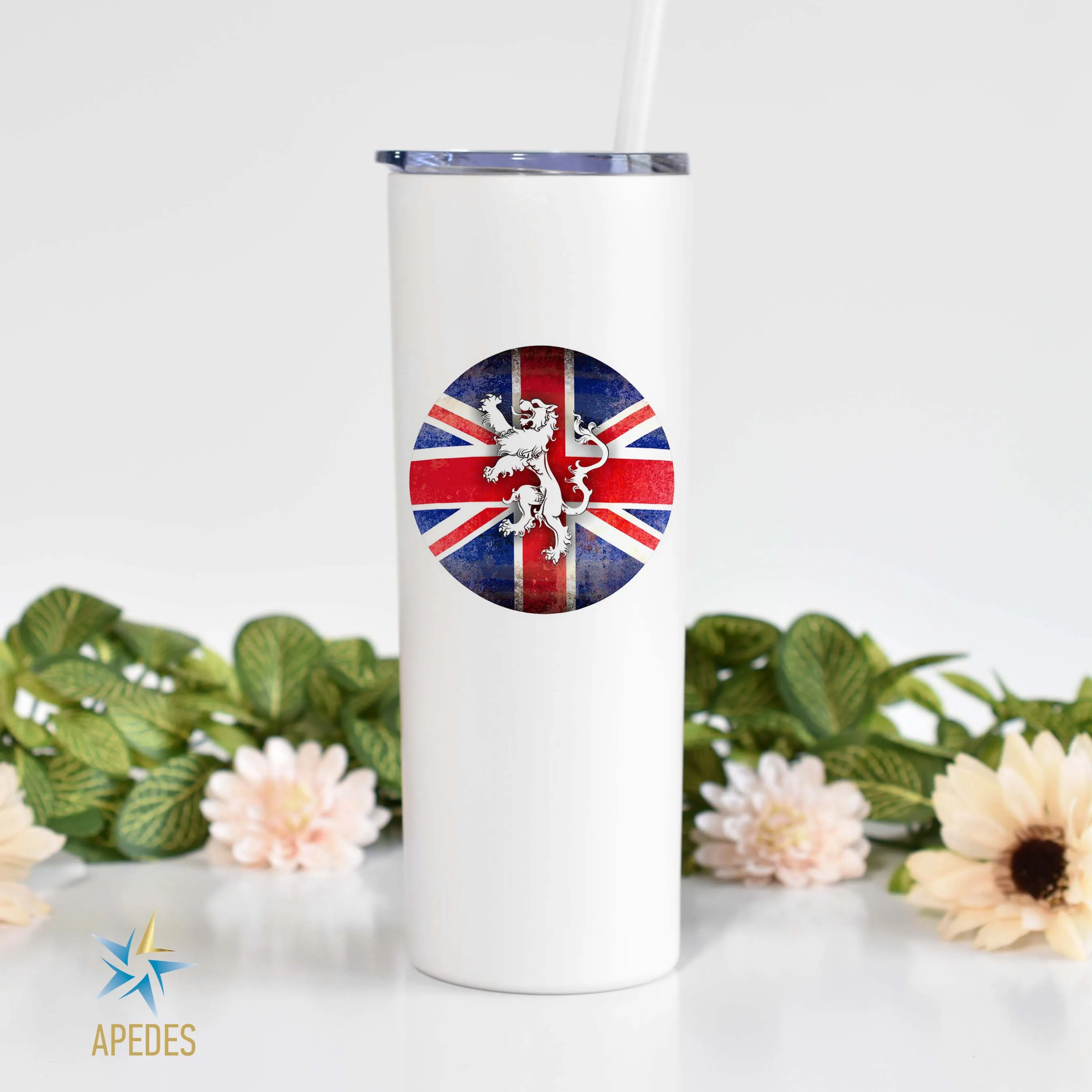 United Kingdom of Great Britain Flag Stainless Steel Skinny Tumbler 20 OZ