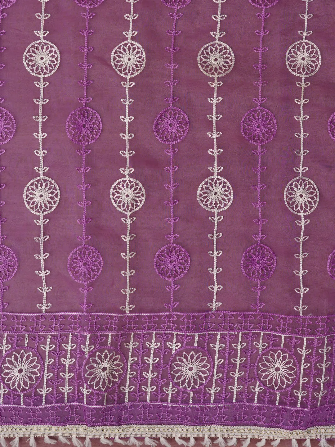 Unstitched Embroidered Organza Purple Dress Material With Dupatta