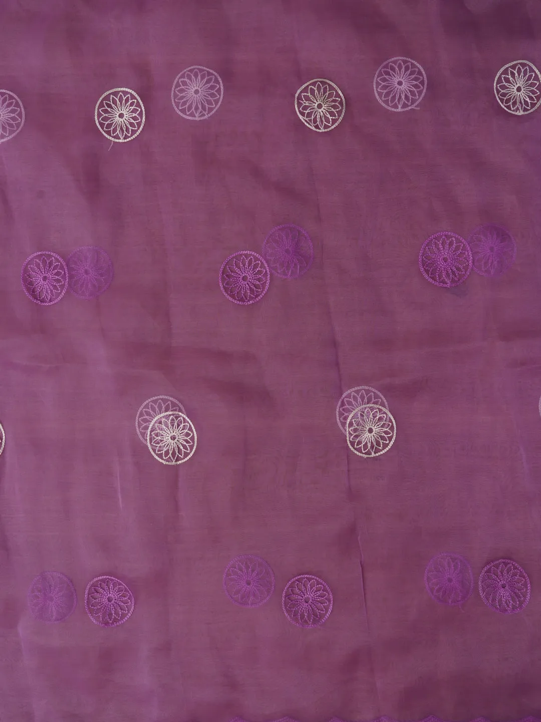 Unstitched Embroidered Organza Purple Dress Material With Dupatta