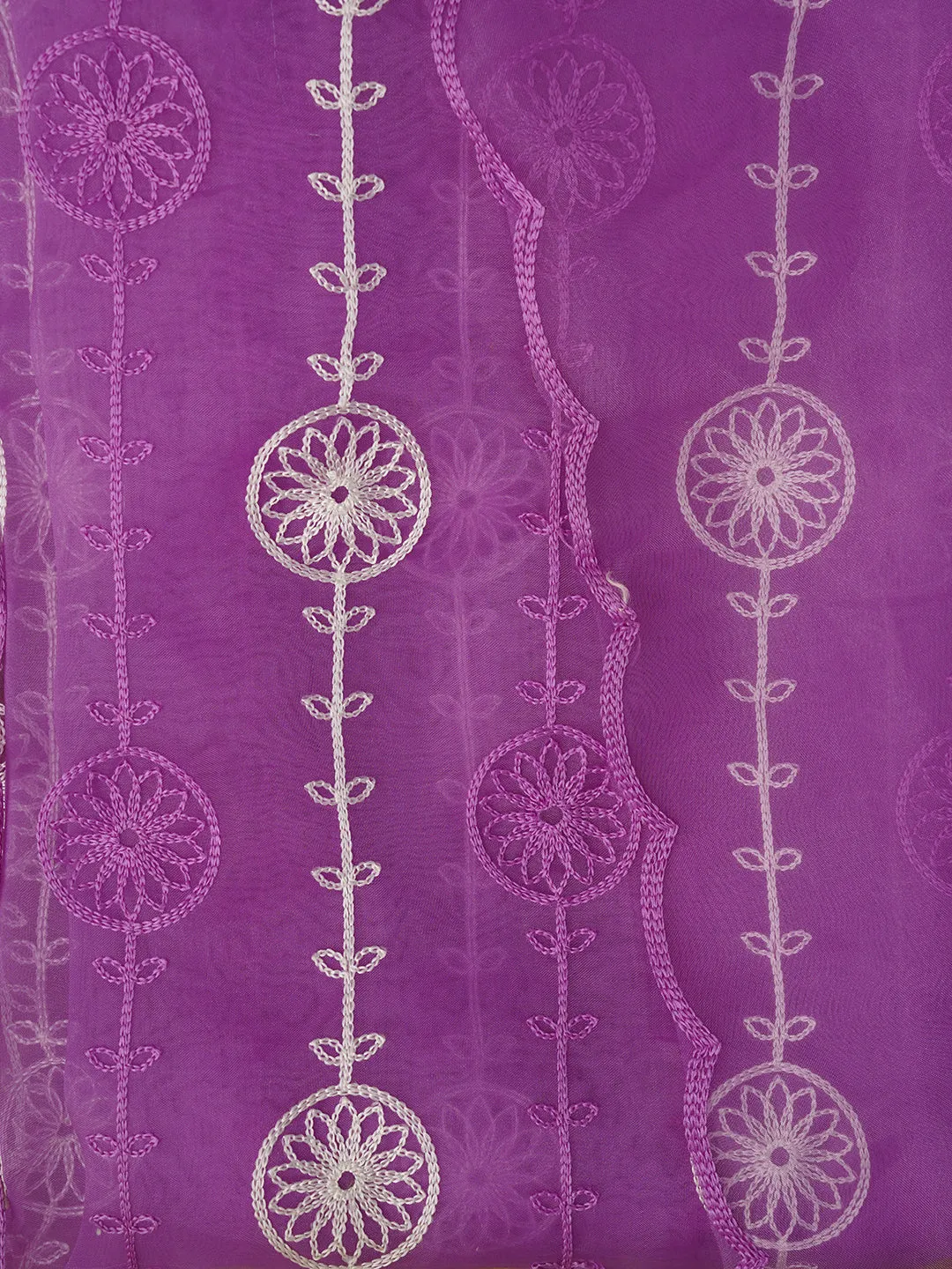 Unstitched Embroidered Organza Purple Dress Material With Dupatta