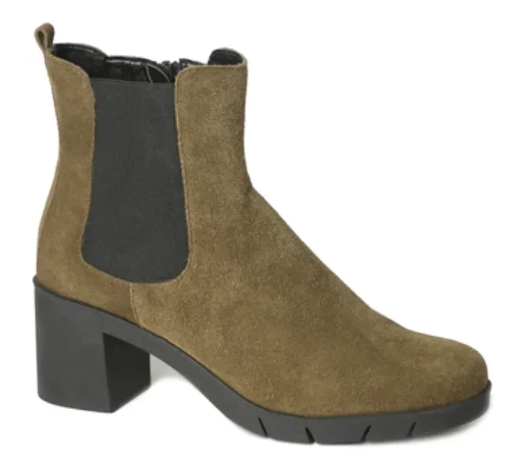 Up n out too olive block heel booties