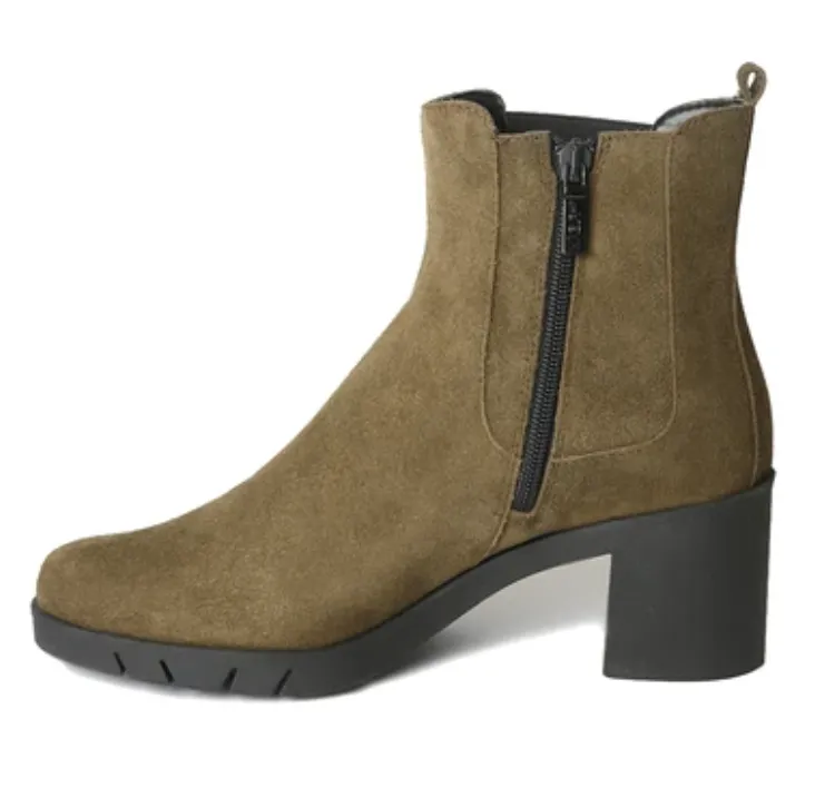 Up n out too olive block heel booties