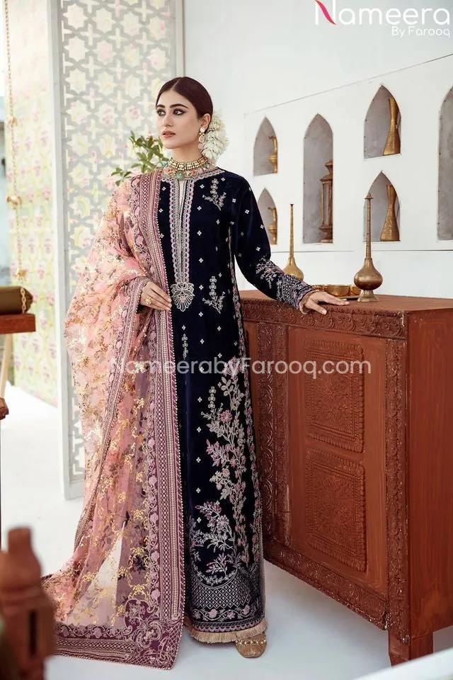 Velvet Pakistani Long Dress for Wedding Party #PN35