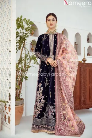 Velvet Pakistani Long Dress for Wedding Party #PN35