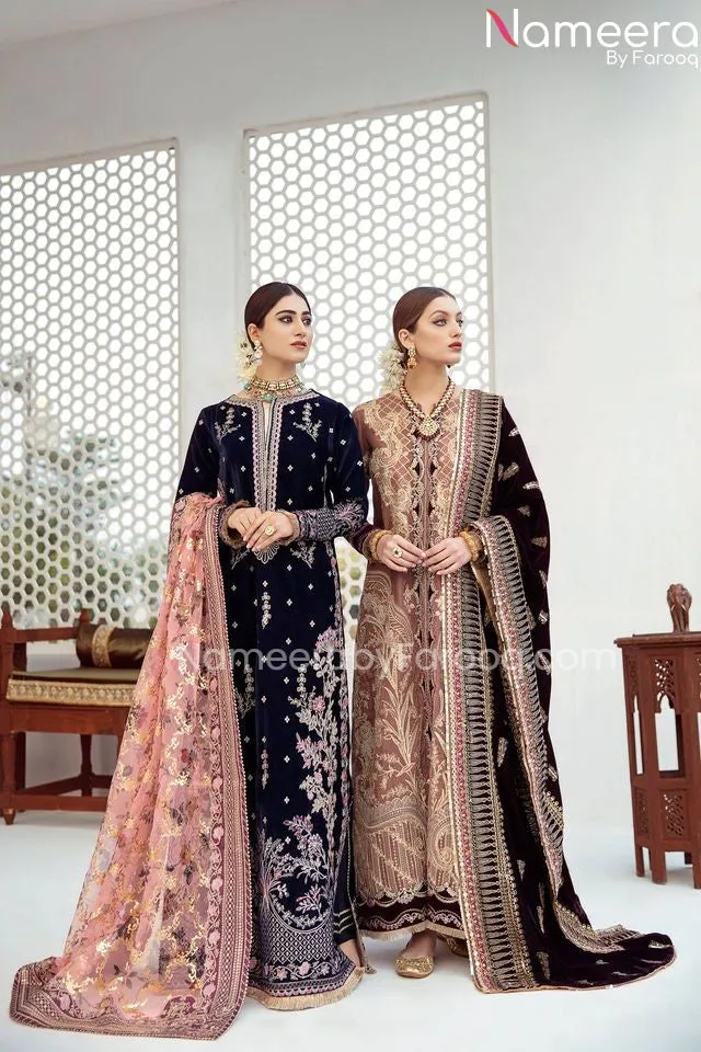 Velvet Pakistani Long Dress for Wedding Party #PN35