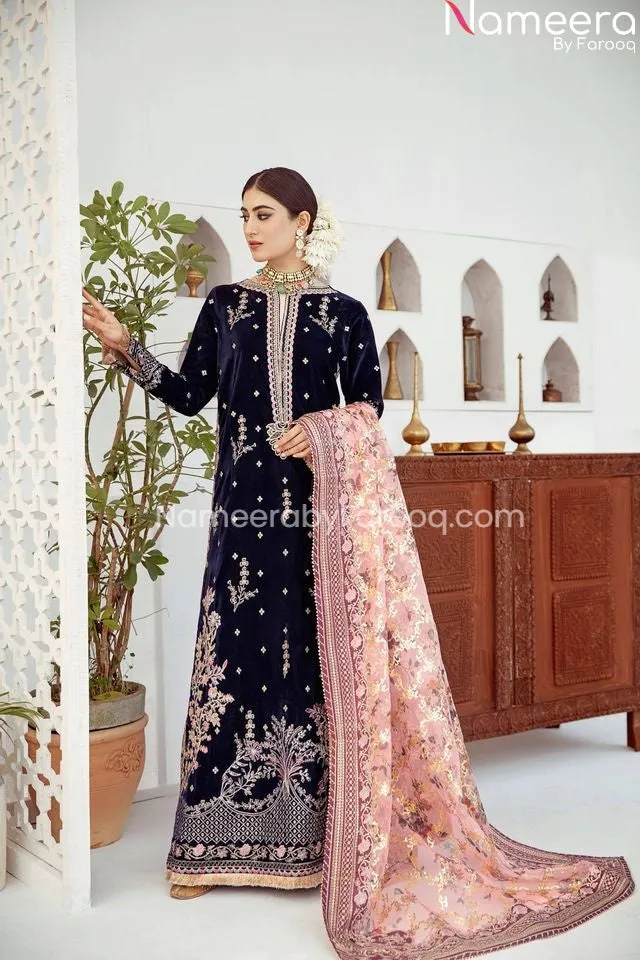 Velvet Pakistani Long Dress for Wedding Party #PN35