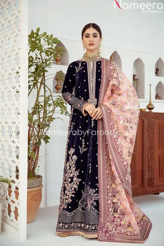 Velvet Pakistani Long Dress for Wedding Party #PN35
