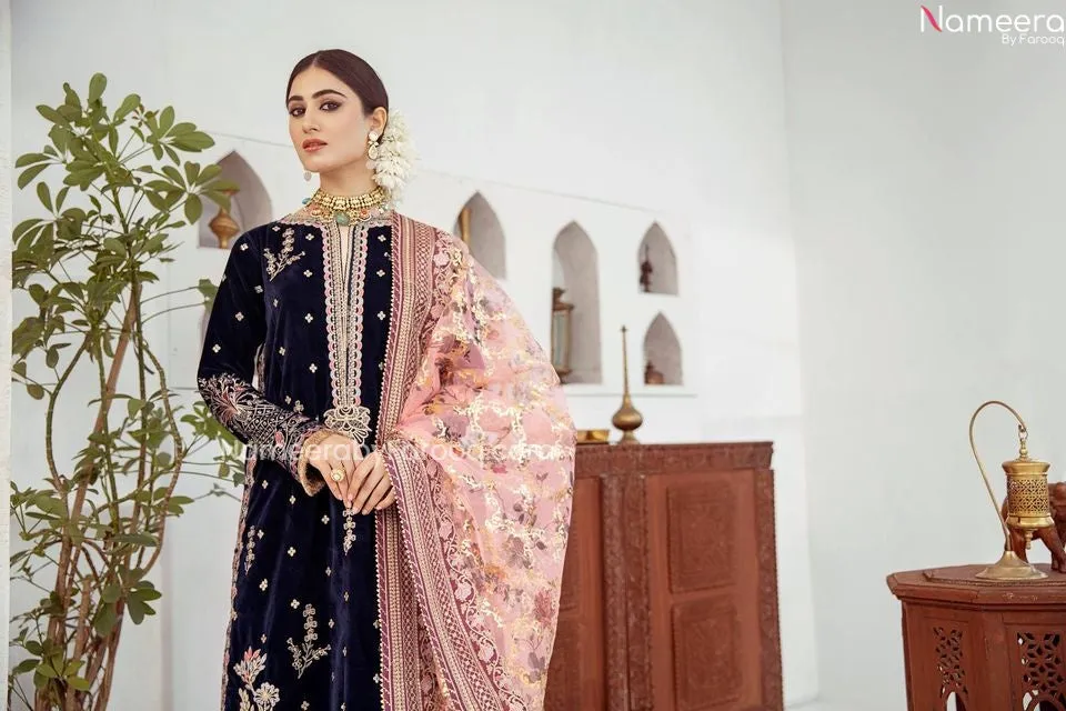 Velvet Pakistani Long Dress for Wedding Party #PN35