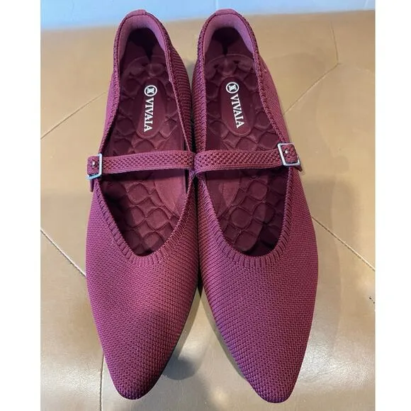 Vivaia Aria Walker Lightweight Pointed-Toe Mary-Jane Burgundy Comfort Sz 9 EU 40