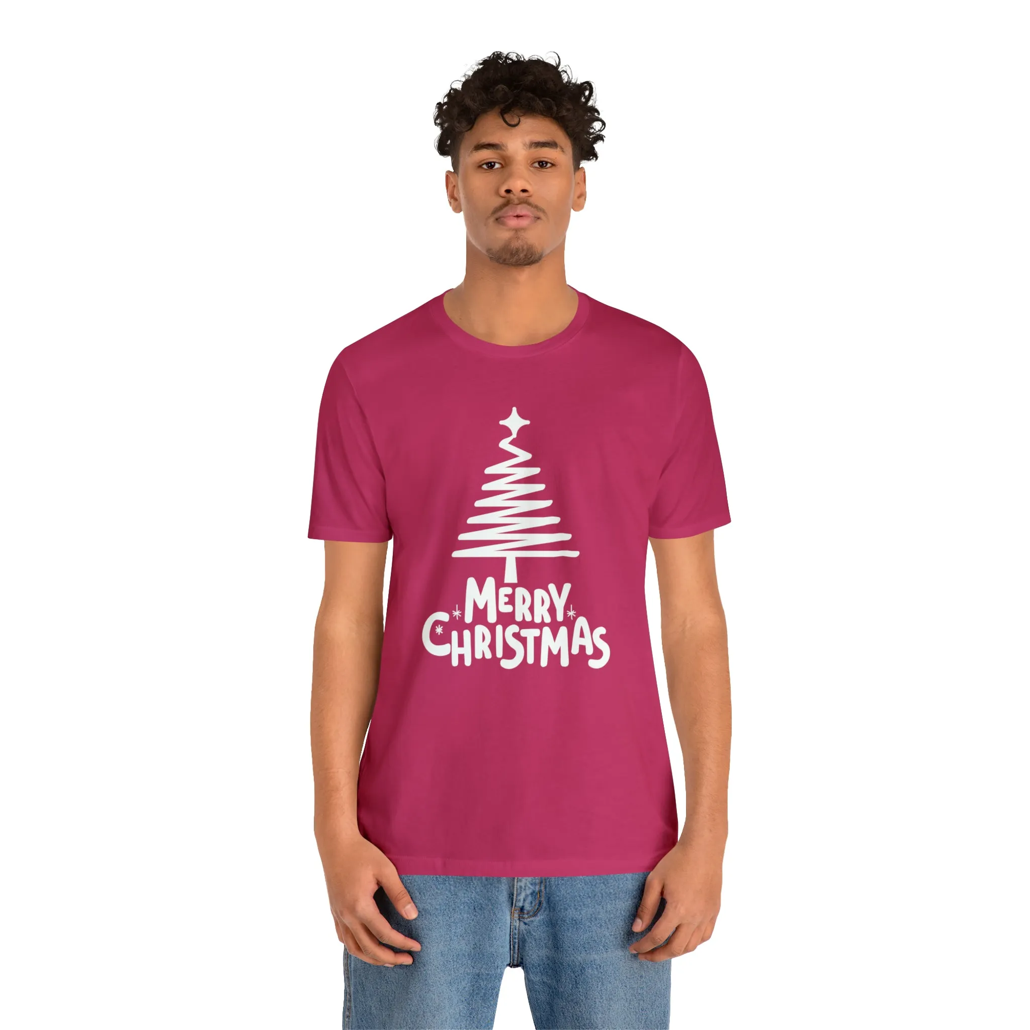 White Merry Christmas Tree T-Shirt | Christmas Holiday Tee |  Bella Canvas 3001Unisex | Happy Holidays Party Short Sleeve Tshirt